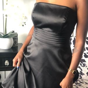 Black sheen strapless dress
